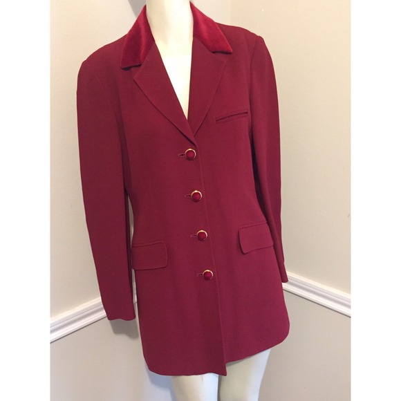 #4 Women's Sz: 4 Red Viscose Blend Blazer by Borgofiori, Velvet Trim - Picture 1 of 6
